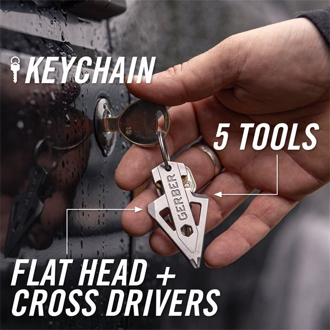 Silverfärgat Gerber Broadhead multiverktyg med integrerad nyckelringsögla – bild 4