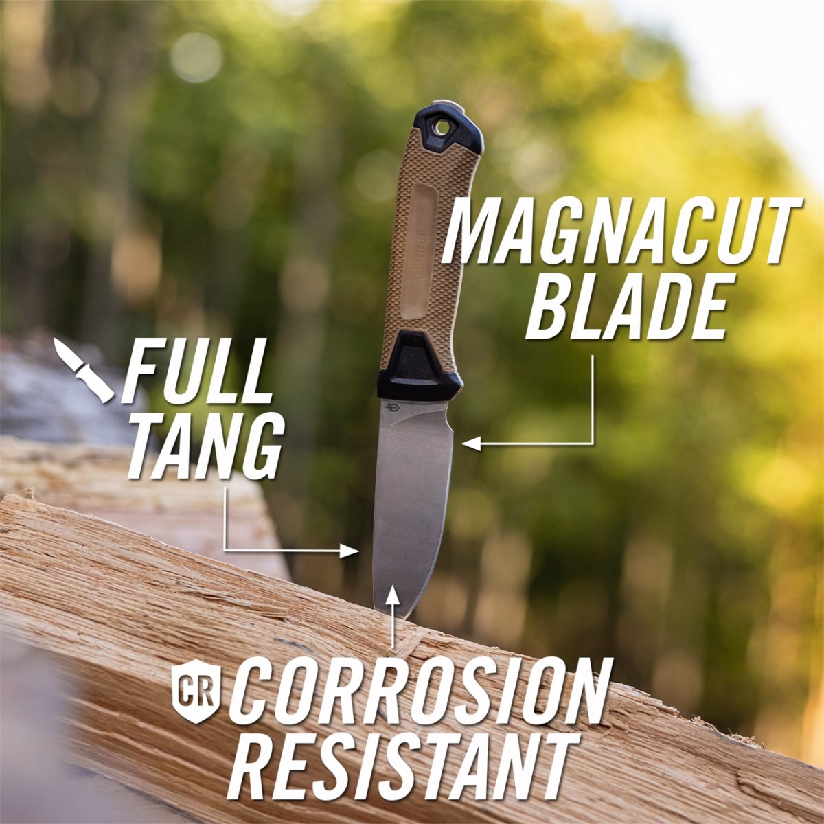 Gerber StrongArm Camp kniv med fast blad och slida i Coyote – bild 5