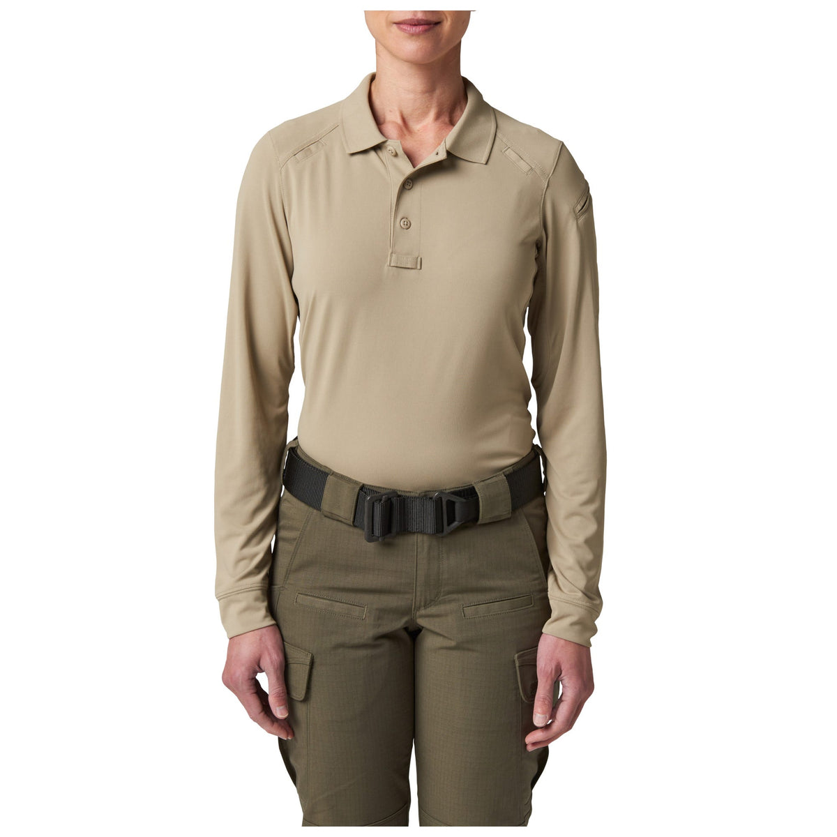 5.11 Tactical Women's Helios långärmad pikétröja i Silver Tan