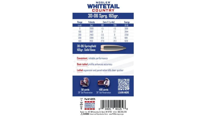 Nosler - Whitetail Country Ammunition - 30-06 Sprg - 165gr - SB SP - 20/ask