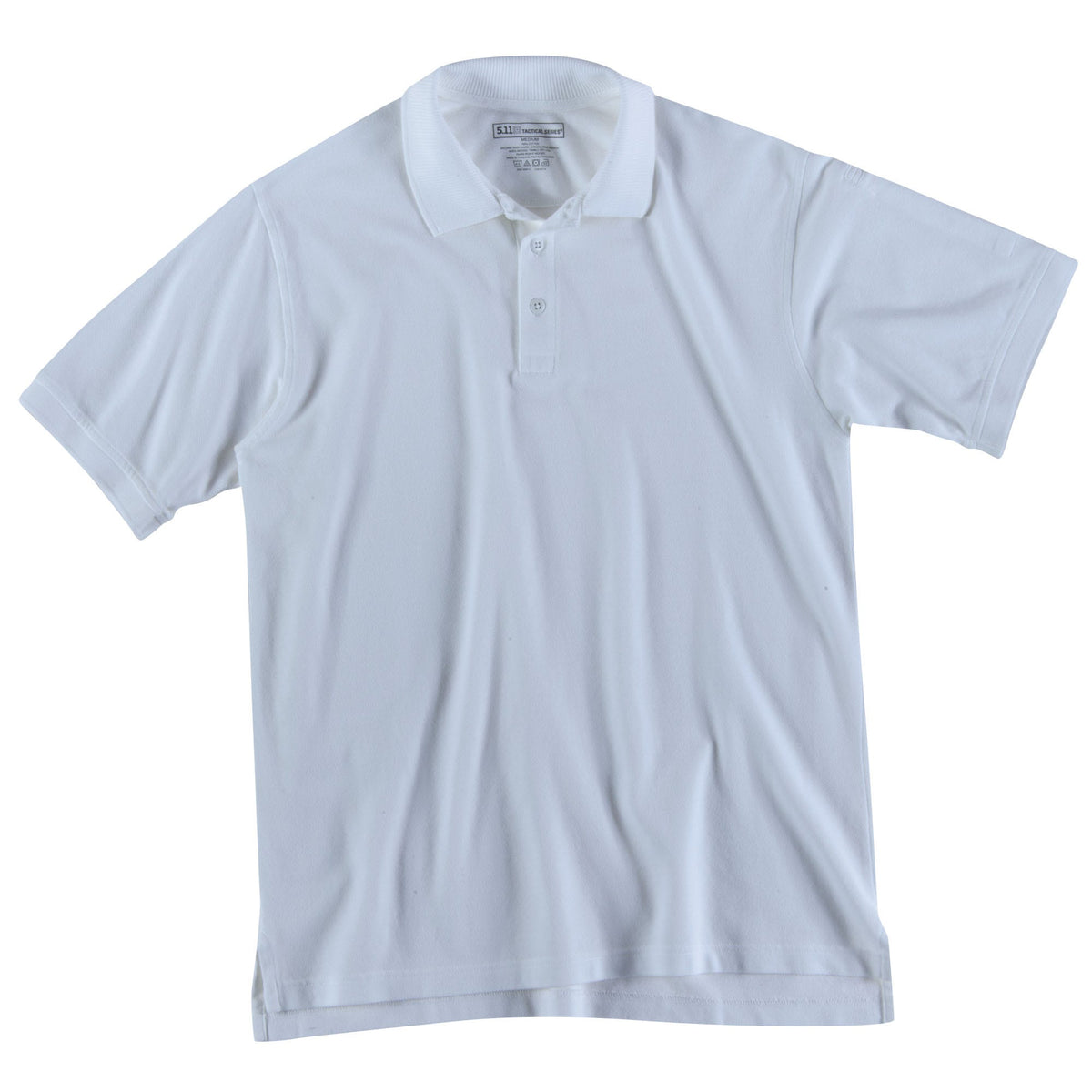 5.11 Utility Short Sleeve Polo i White med kort ärm och pennfickor på ärmen.