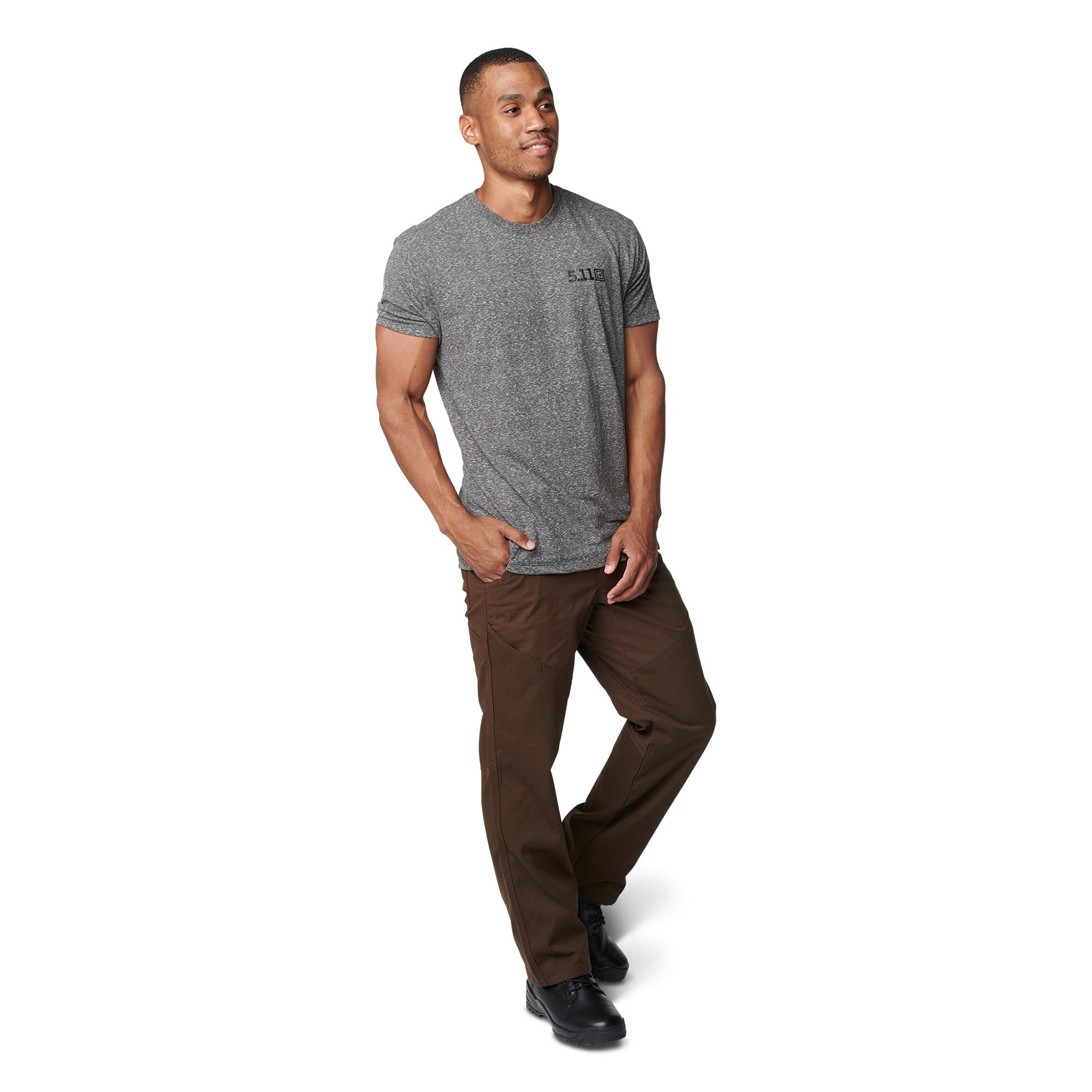 5.11 Triblend Legacy Short Sleeve Tee i Charcoal Heather, T-shirt med rund hals och kort ärm