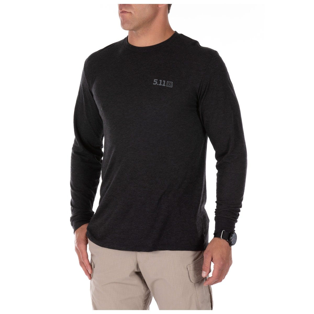5.11 Triblend Legacy långärmad T-shirt i Black Heather med rund hals och modern passform