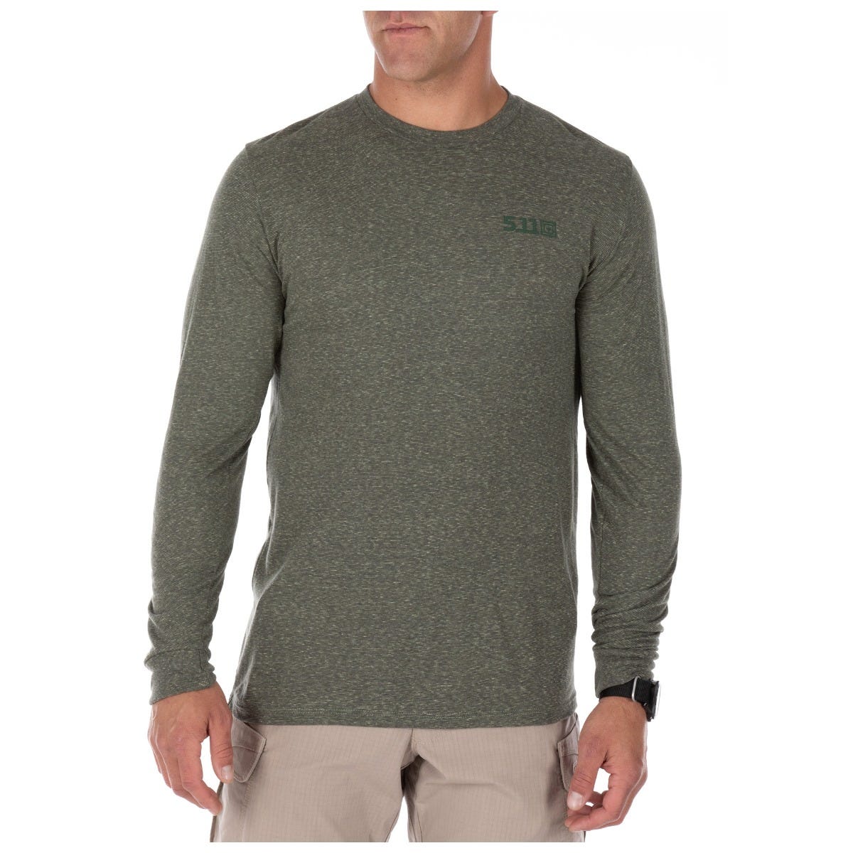 5.11 Triblend Legacy långärmad T-shirt i Military Green Heather med rund hals och modern passform