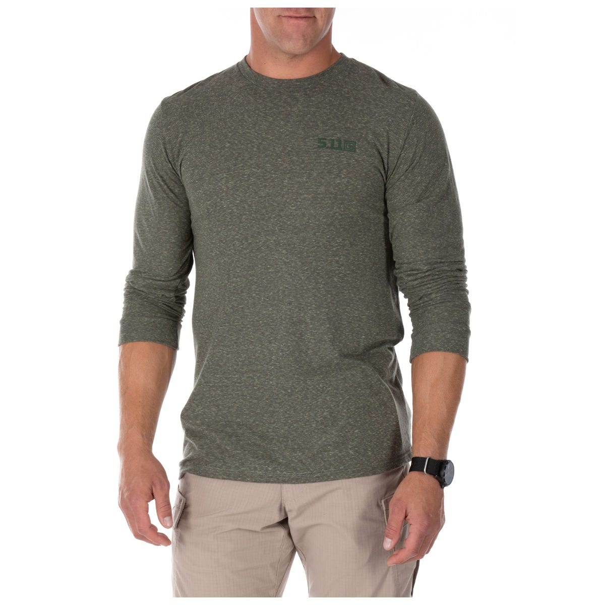 5.11 Triblend Legacy långärmad T-shirt i Military Green Heather med rund hals och modern passform