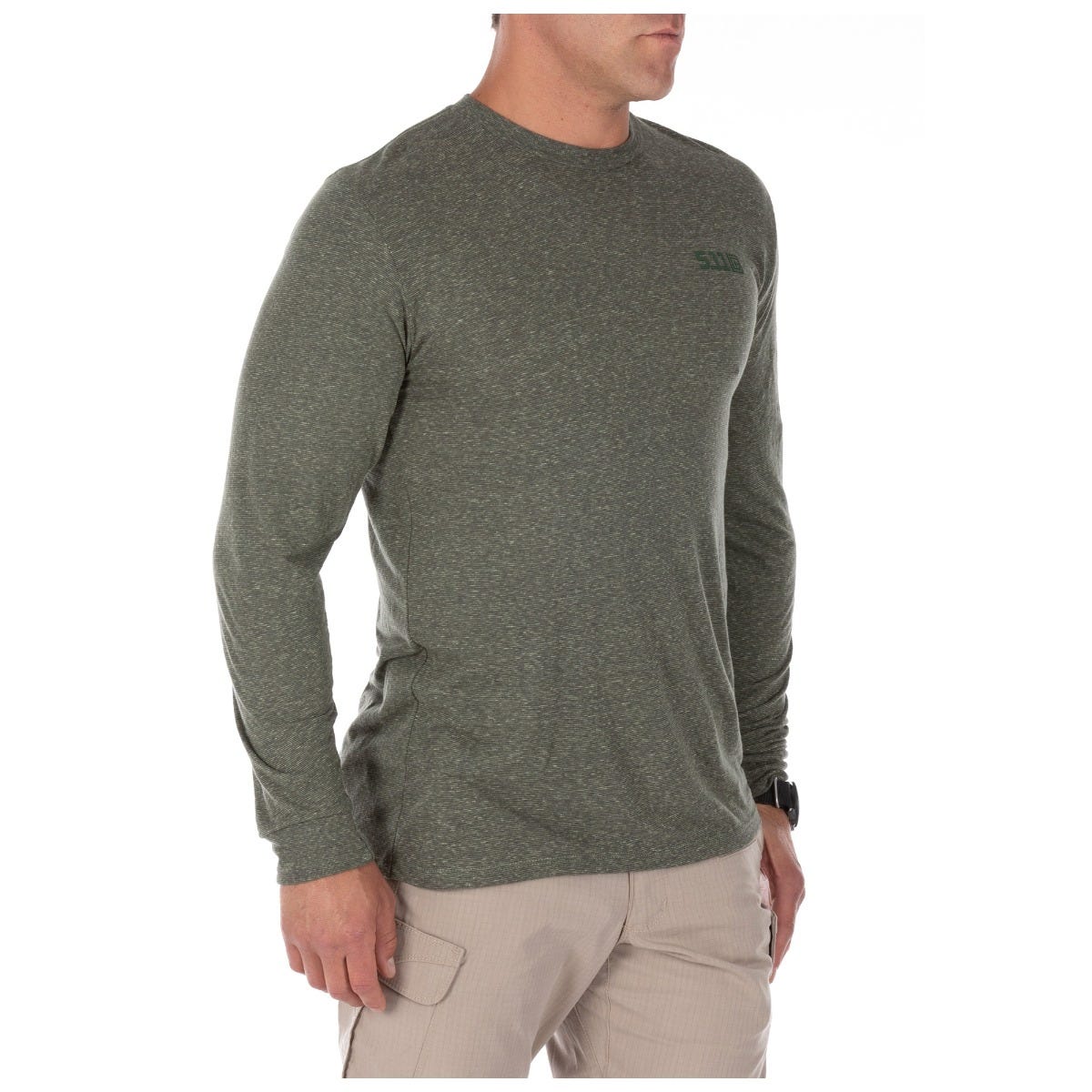 5.11 Triblend Legacy långärmad T-shirt i Military Green Heather med rund hals och modern passform
