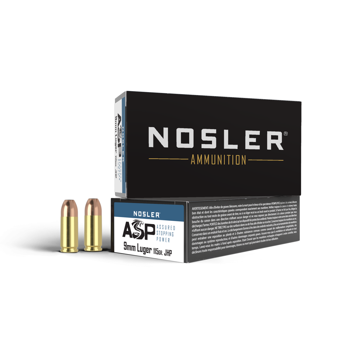 Nosler - Assured Stopping Power Ammunition - 9 mm Luger - 115gr - JHP - 50/ask