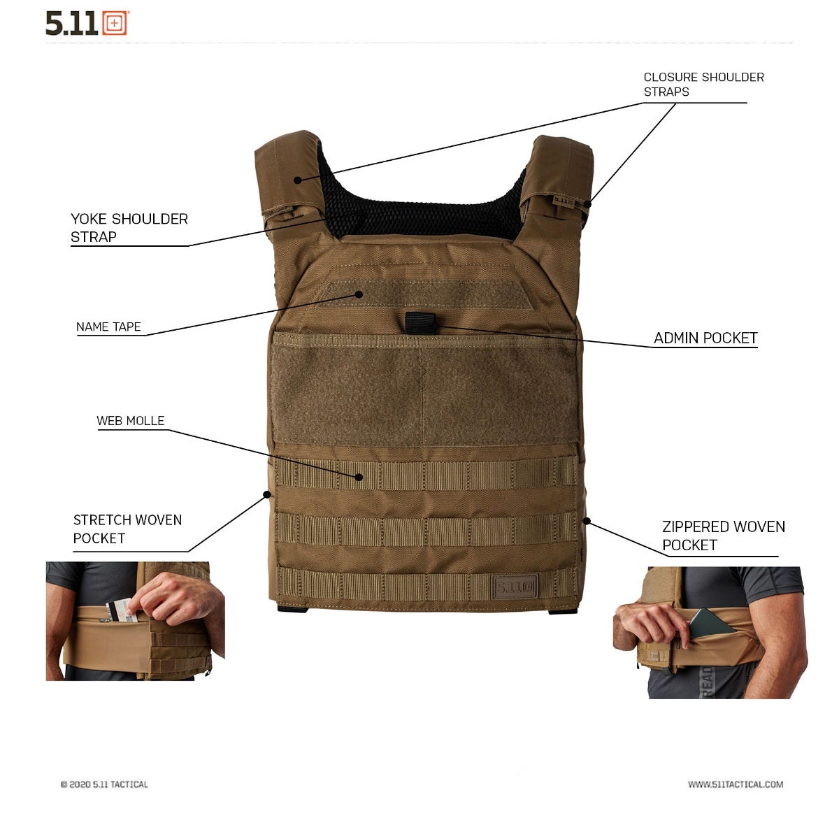 5.11 TacTec Trainer Weight Vest i MultiCam Black™, träningsväst med MOLLE-plattformar