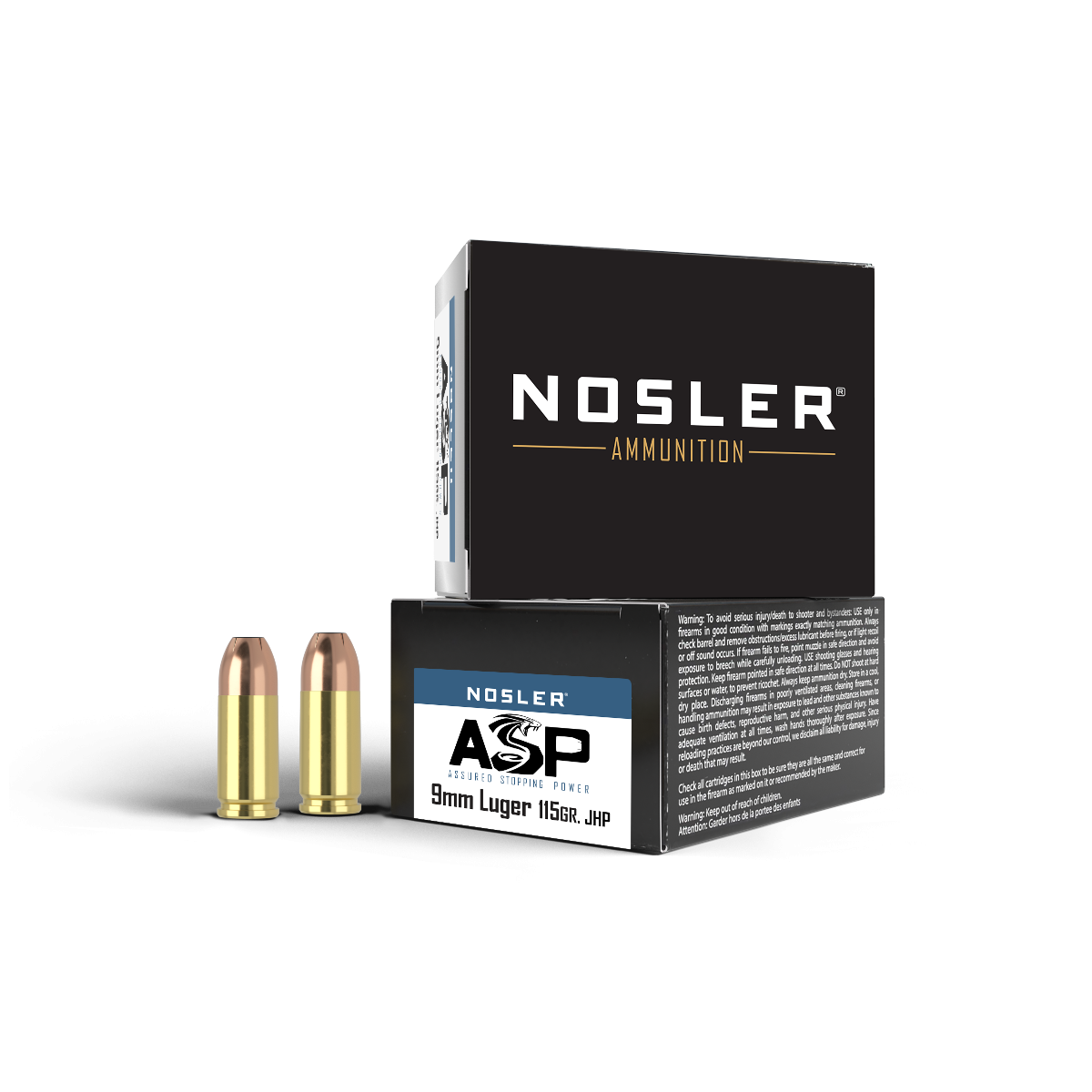 Nosler - Assured Stopping Power Ammunition - 9 mm Luger - 115gr - JHP - 20/ask