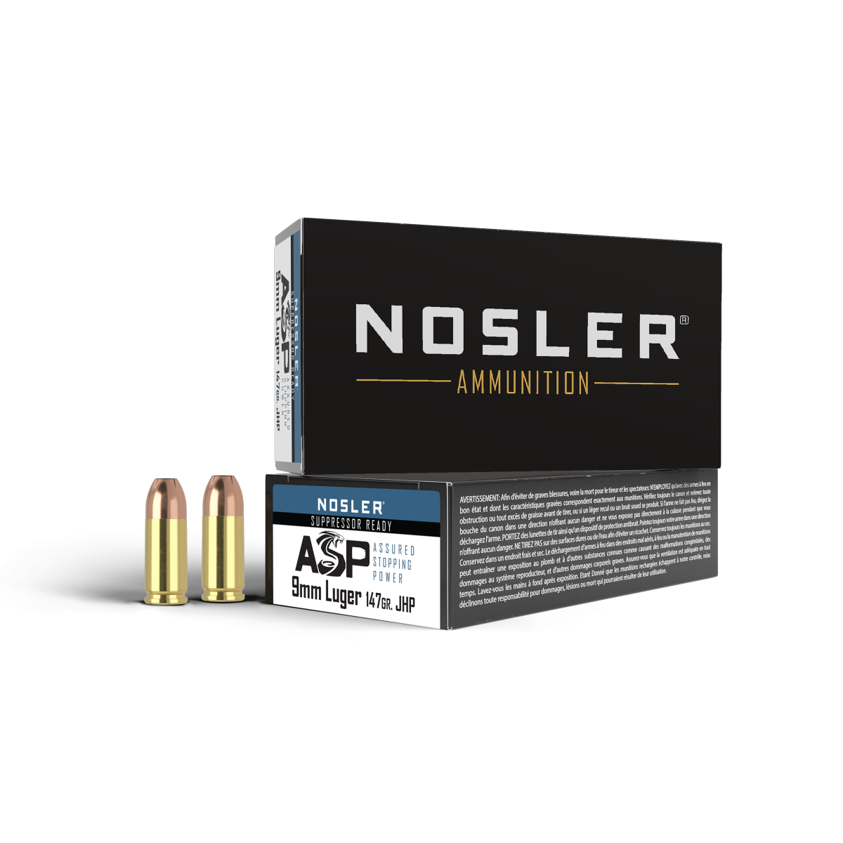 Nosler - Assured Stopping Power Ammunition - 9 mm Luger - 147gr - ASP JHP - 50/ask
