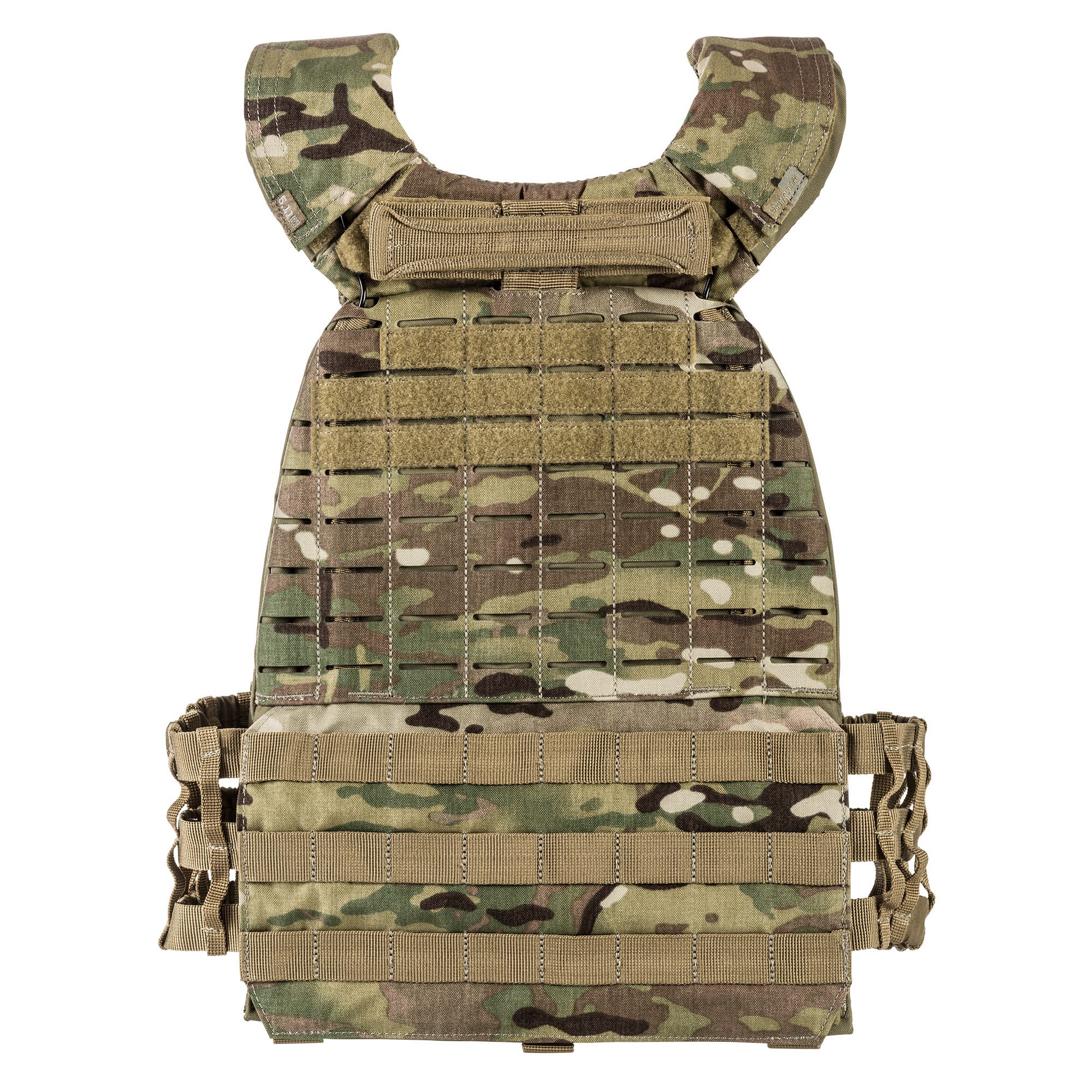 5.11 TacTec Plate Carrier i MultiCam®, taktisk väst med vadderade paneler och axelremmar.