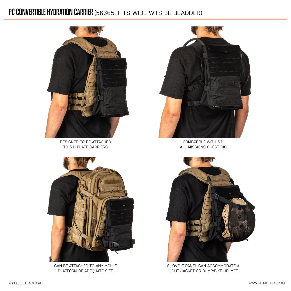 5.11 PC Convertible Hydration Carrier Black, konvertibel vätskebärare för MOLLE och ryggsäck