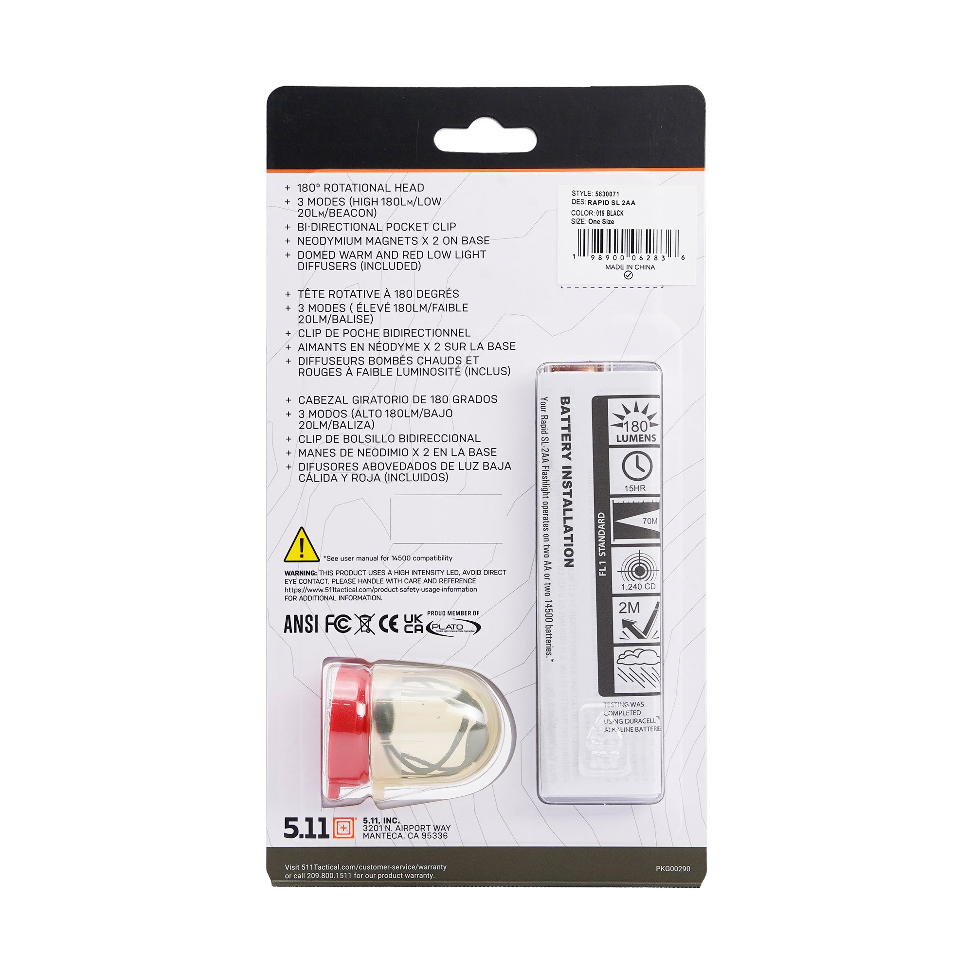 5.11 Tactical Rapid SL 2AA ficklampa i Black