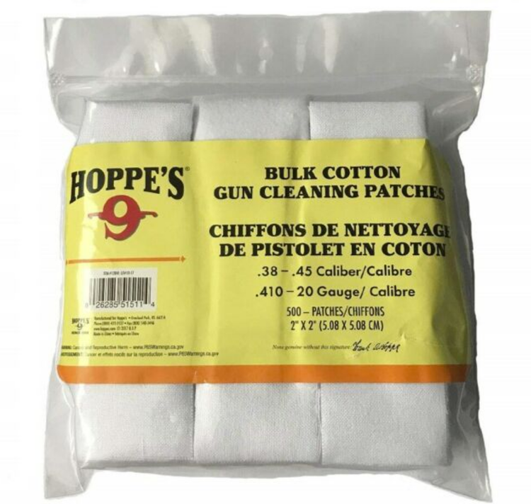 Hoppe's No. 9 - Gun Cleaning Patch, .38-.45 and .410 to 20 Gauge Bulk - 500 Pack