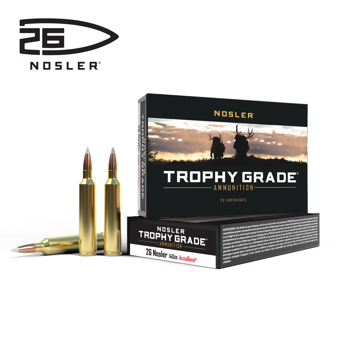 Nosler - Trophy Grade Ammunition - 26 Nosler - 140gr - AB - 20/ask