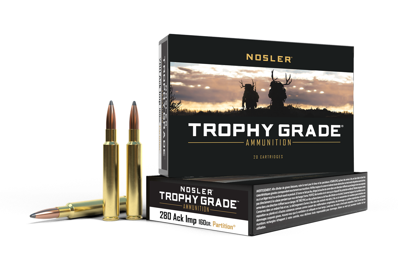 Nosler - Trophy Grade Ammunition - .280 Ackley Improved - 160gr - PT - 20/ask