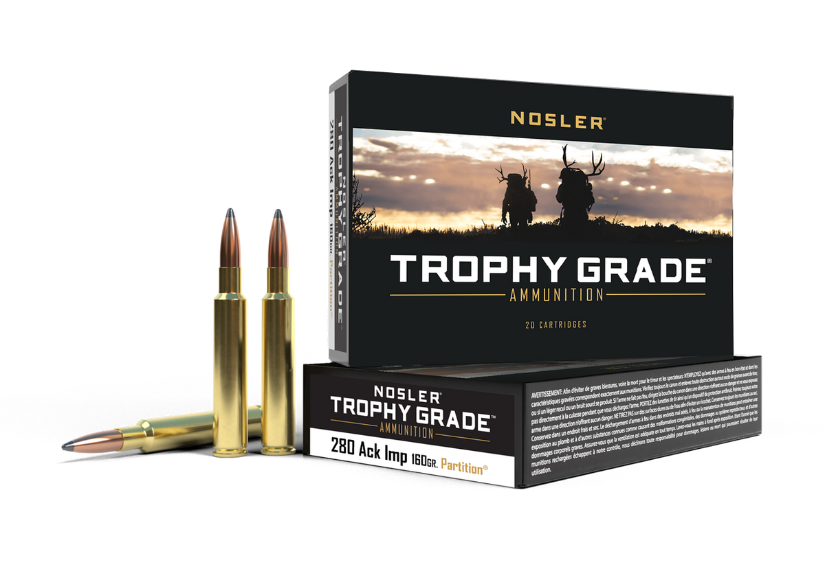 Nosler - Trophy Grade Ammunition - .280 Ackley Improved - 160gr - PT - 20/ask