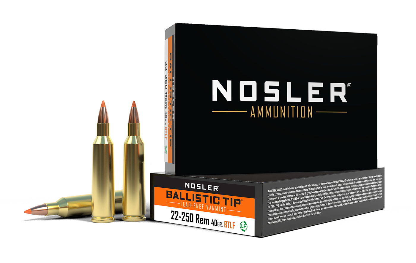 Nosler - Ballistic Tip Lead Free Ammunition - 22-250 Remington - 40gr - BTLF SP - 20/ask