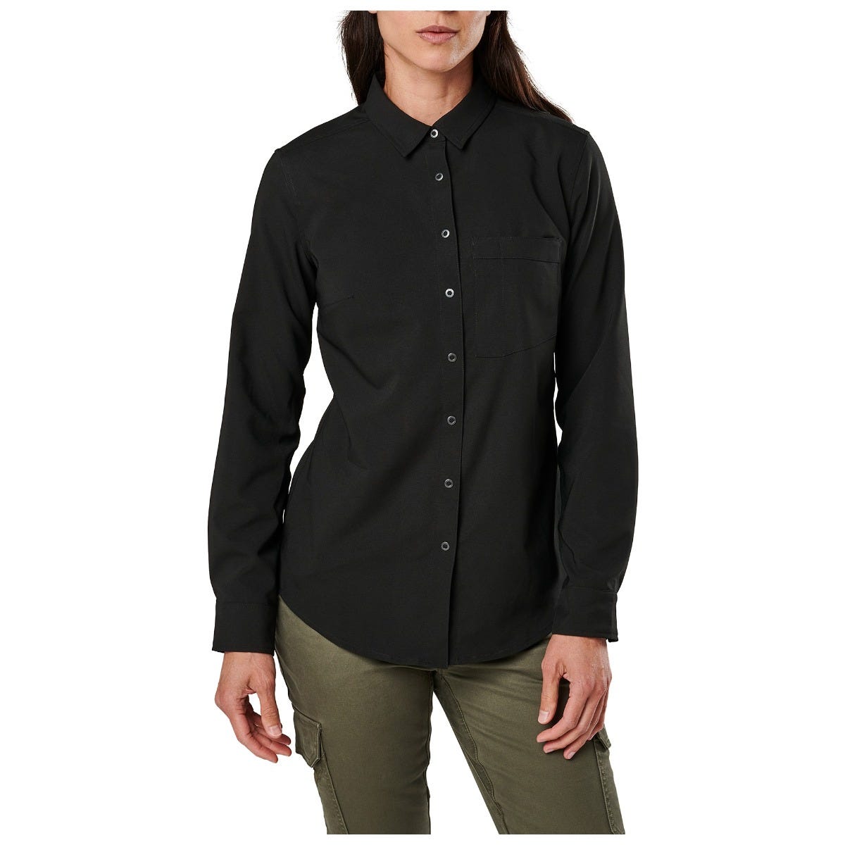 5.11 Liberty Flex Long Sleeve Shirt i Black, långärmad skjorta med professionell stil och RAPIDraw-slå.