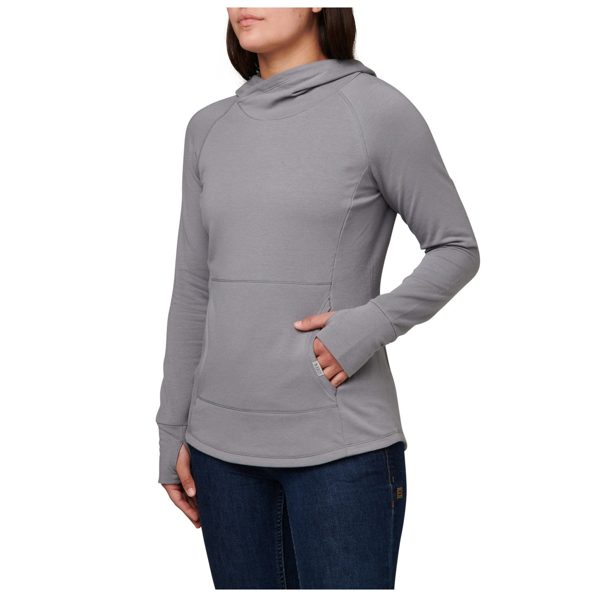 5.11 Donna Hoodie för dam i Overcast Grey med korsad öppning och känguruficka