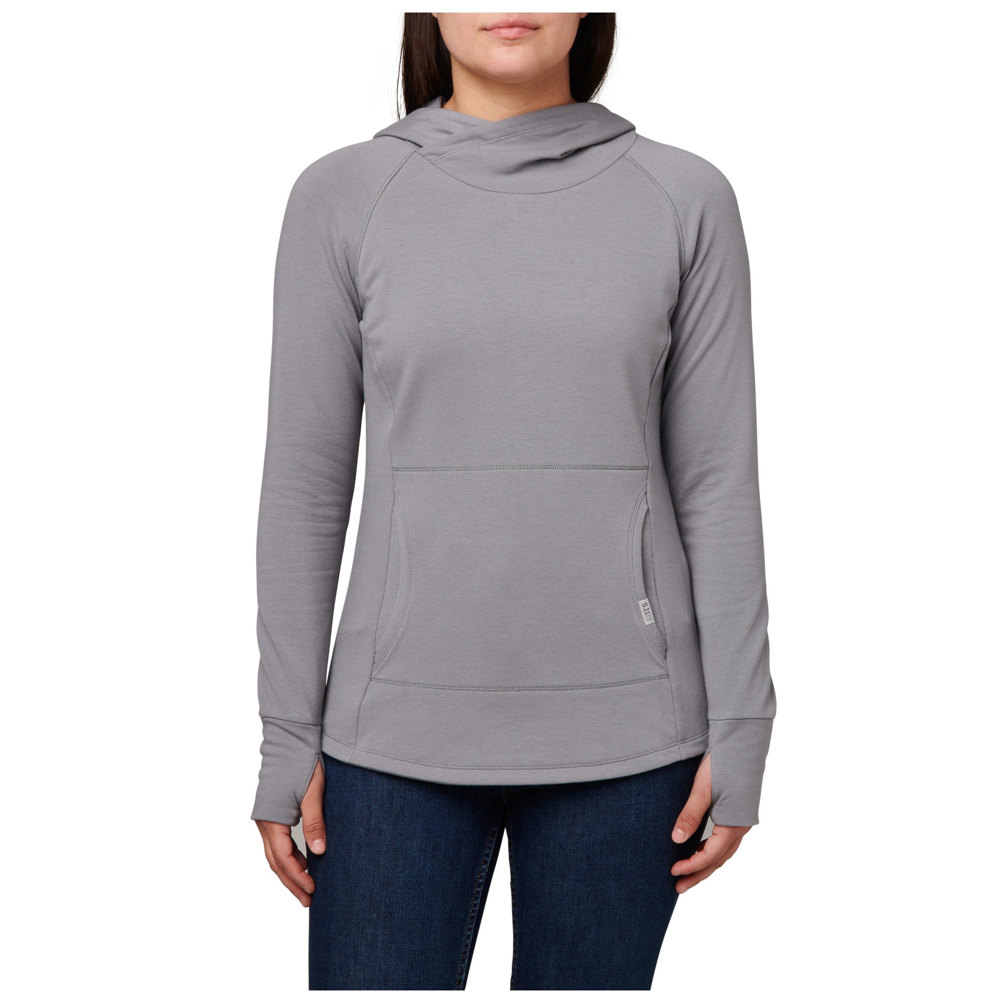 5.11 Donna Hoodie för dam i Overcast Grey med korsad öppning och känguruficka