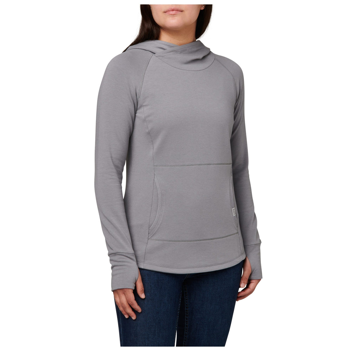 5.11 Donna Hoodie för dam i Overcast Grey med korsad öppning och känguruficka
