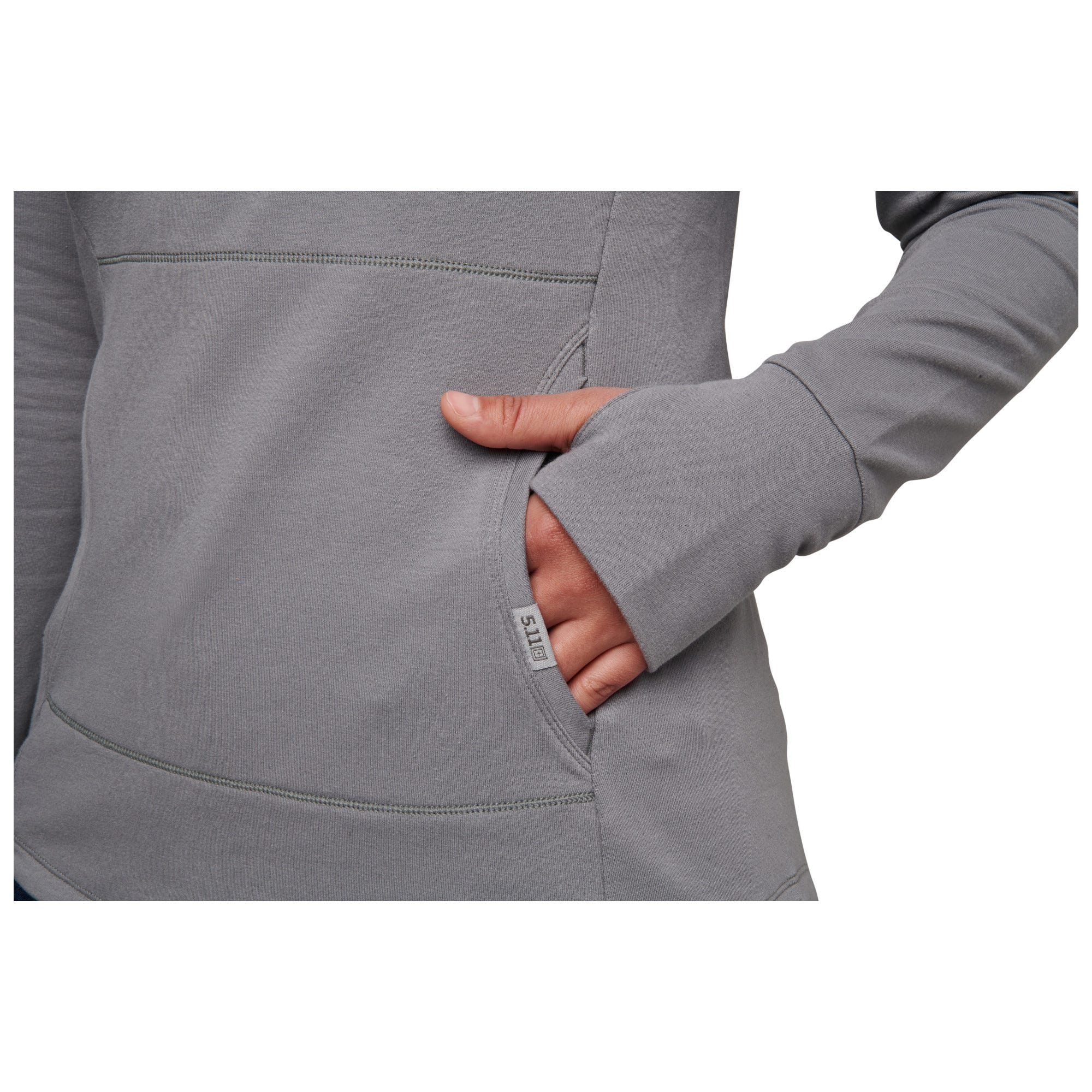 5.11 Donna Hoodie för dam i Overcast Grey med korsad öppning och känguruficka