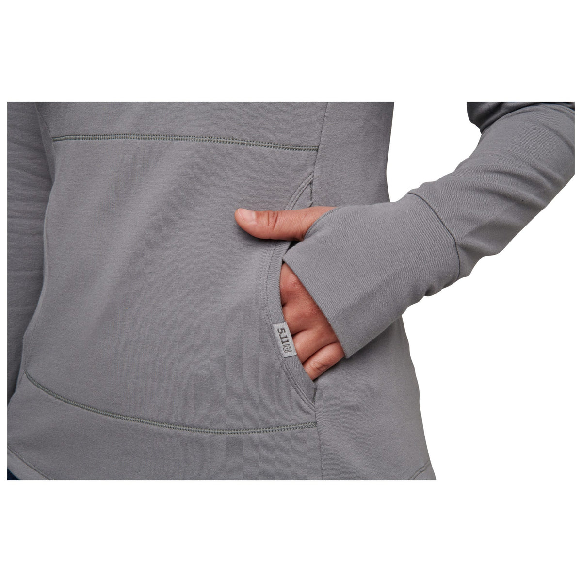 5.11 Donna Hoodie för dam i Overcast Grey med korsad öppning och känguruficka