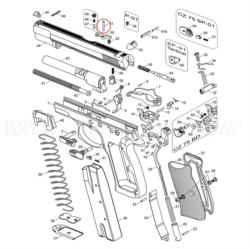 CZ - CZ75/83/97/TS/SP01 - Extractor pin #33 - P09/07 - Extractor pin - #51