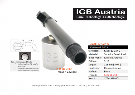 IGB - Glock 17 Gen5 IGB Threaded Barrel 1/2x28 UNEF