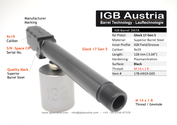 IGB - Glock 17 Gen5 IGB Threaded Barrel M14x1R