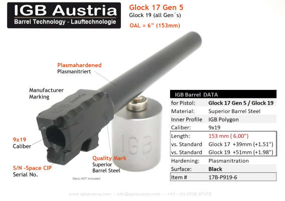 IGB - 6" IGB Glock 17 Gen5 / Glock 19 Barrel