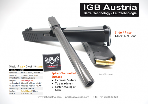 IGB - 6" IGB Glock 17 Gen5 / Glock 19 Barrel Spiral Fluted