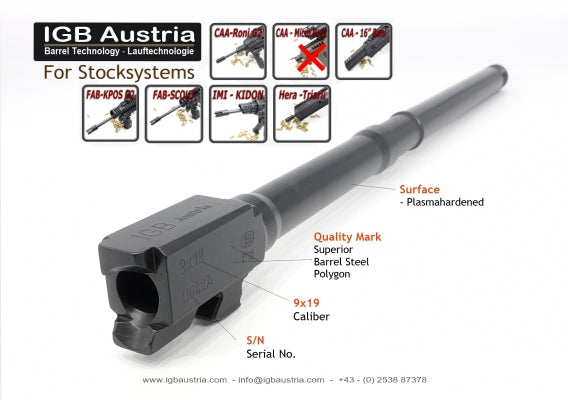 IGB - 10" IGB Tactical Barrel for 9mm Glock 17,17L, 34