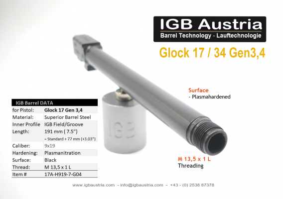 IGB - 7.5" Glock17 Glock34 Gen3/4 Barrel