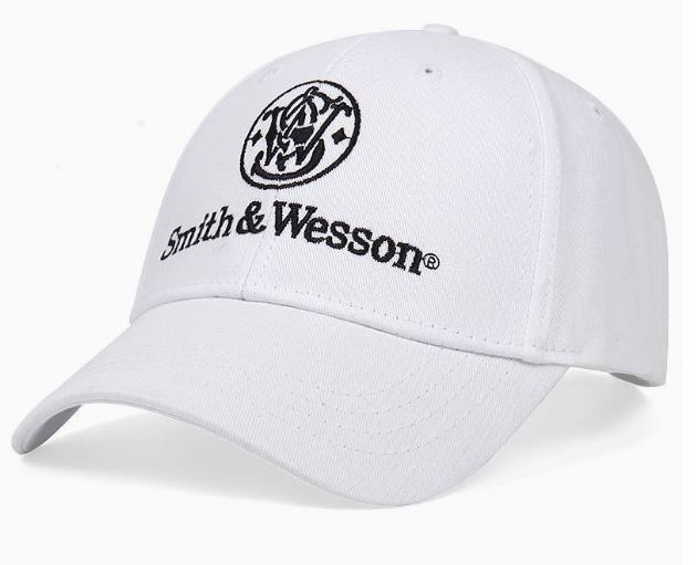 Vit Smith & Wesson-keps med broderad logotyp och justerbar passform