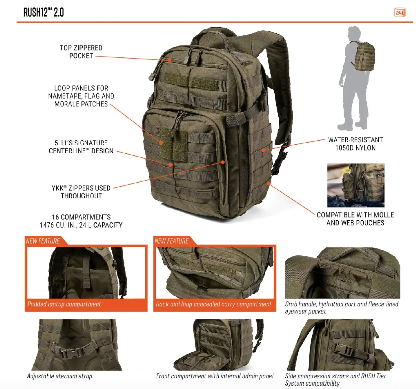 5.11 - Rush12 2.0 - Backpack 24L - Ranger Green (186)