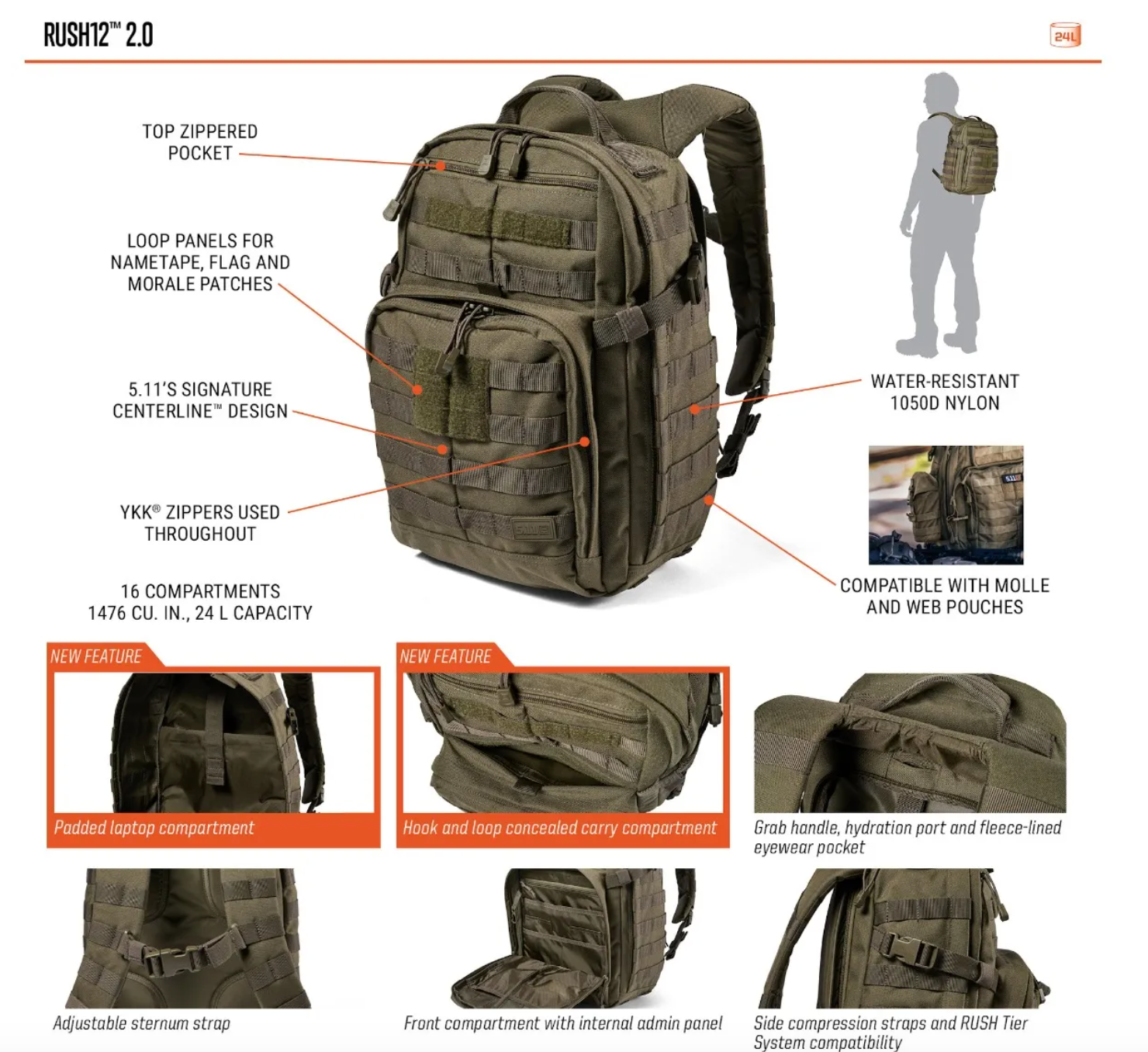 5.11 - Rush12 2.0 - Backpack 24L - Black (019)