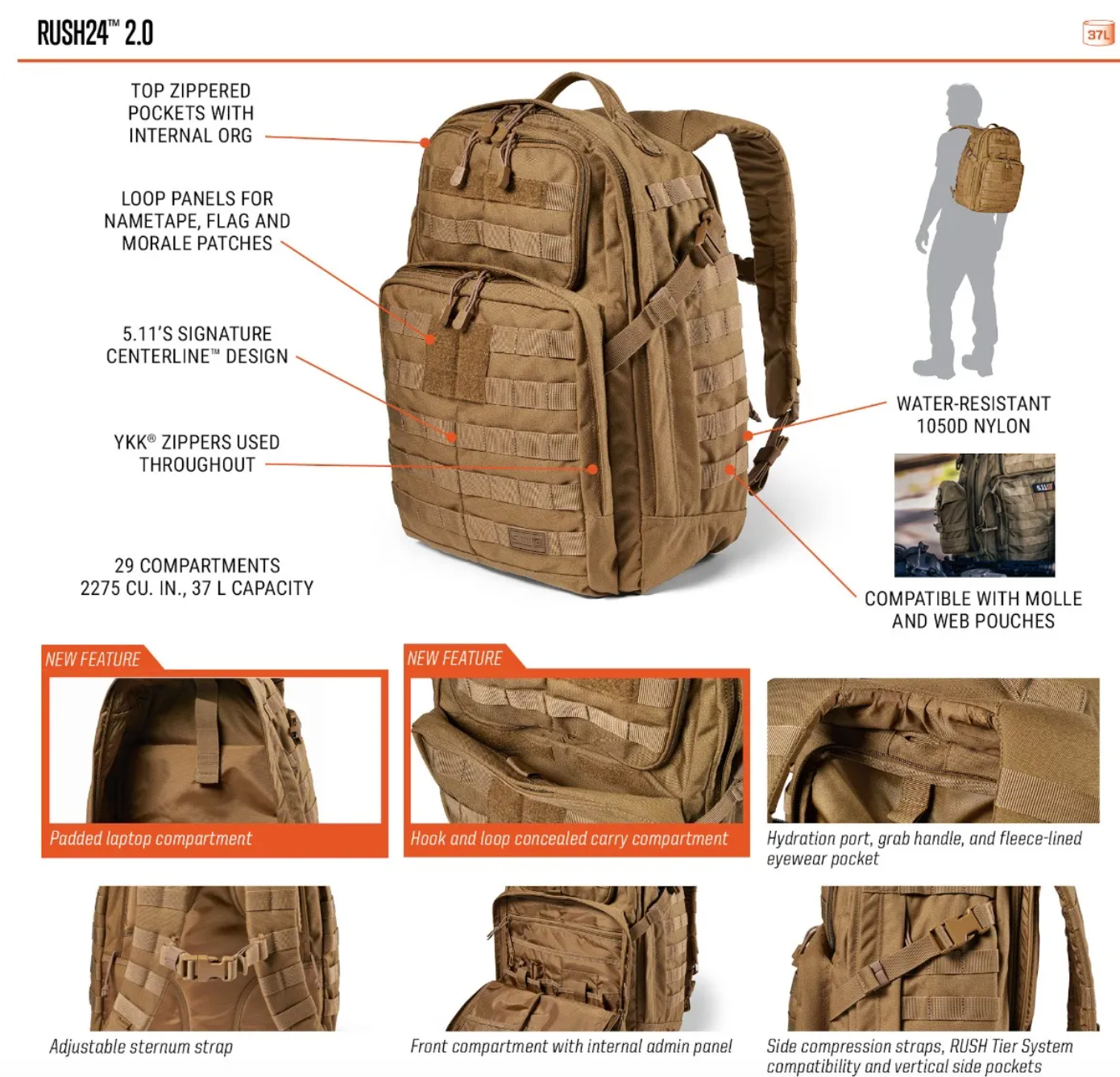 5.11 - Rush24 2.0 - Backpack 37L - Kangaroo (134)