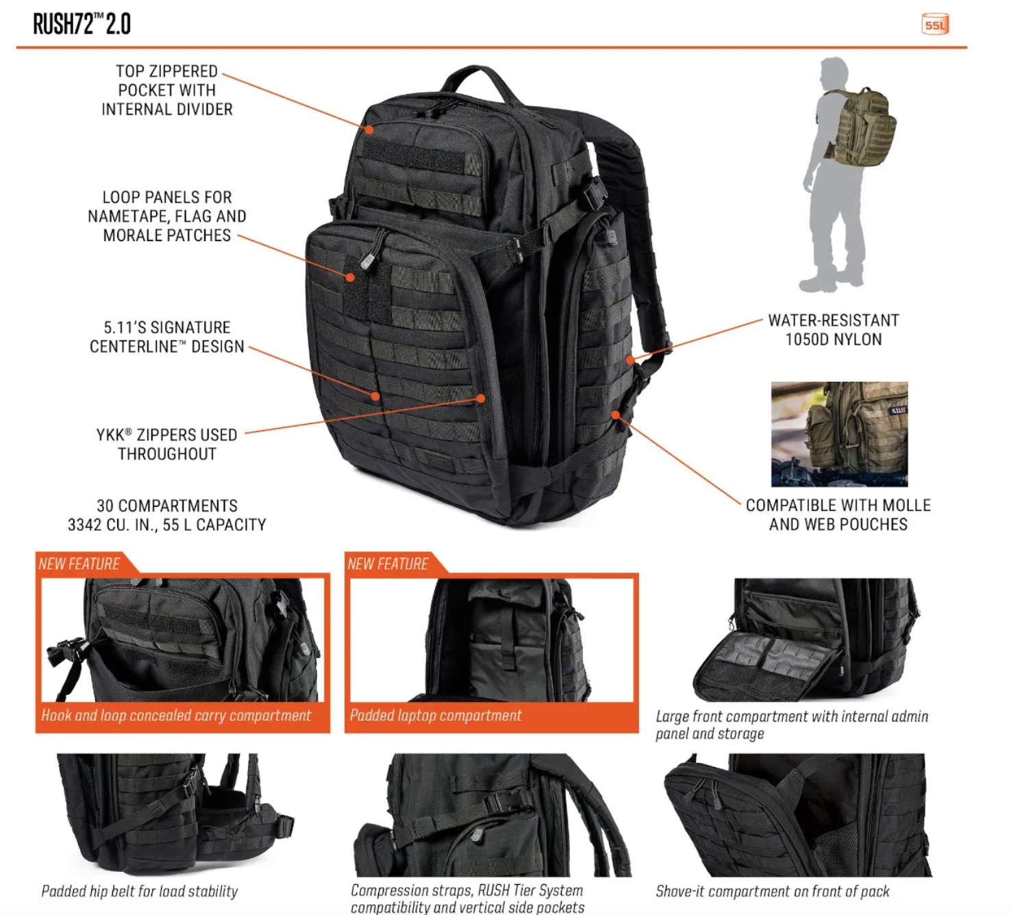 5.11 - Rush72 2.0 - Backpack 55L - Ranger Green (186)