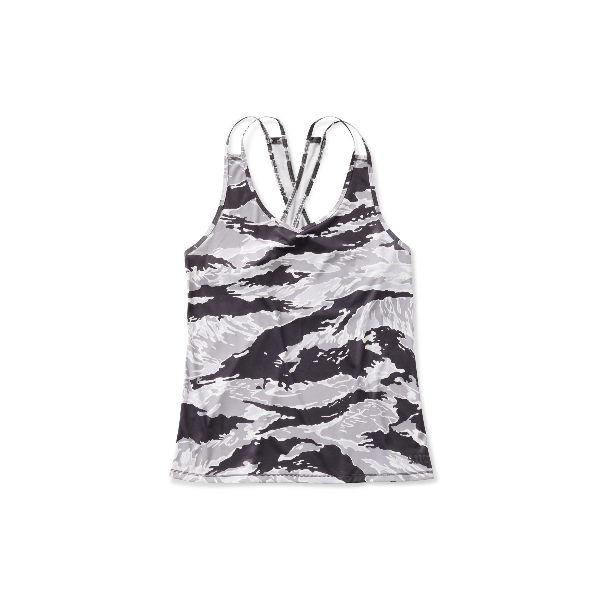 5.11 PT-R Grind Crossback Tank träningslinne i Night Tiger Camo, med korsade axelband.