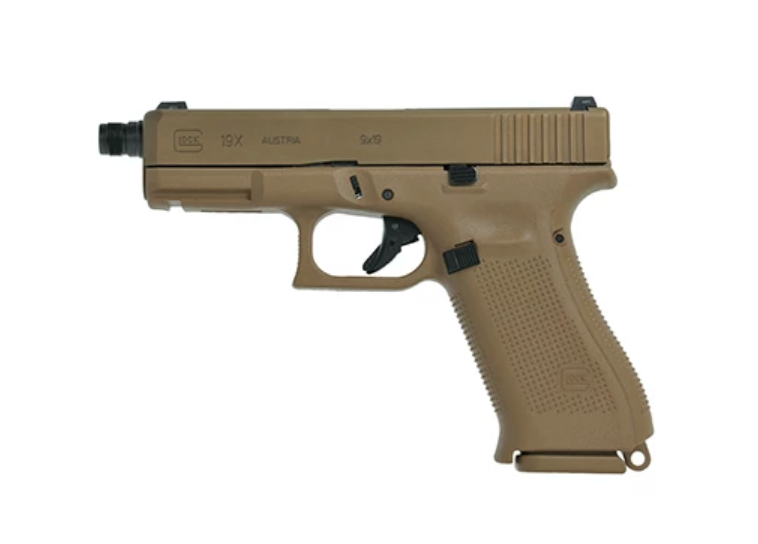 Glock 19X Coyote 9x19 - gängad pipa - M13.5x1 vänster