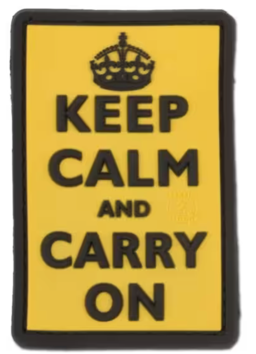 3D Rubber Keep Calm and Carry On Patch - Yellow
