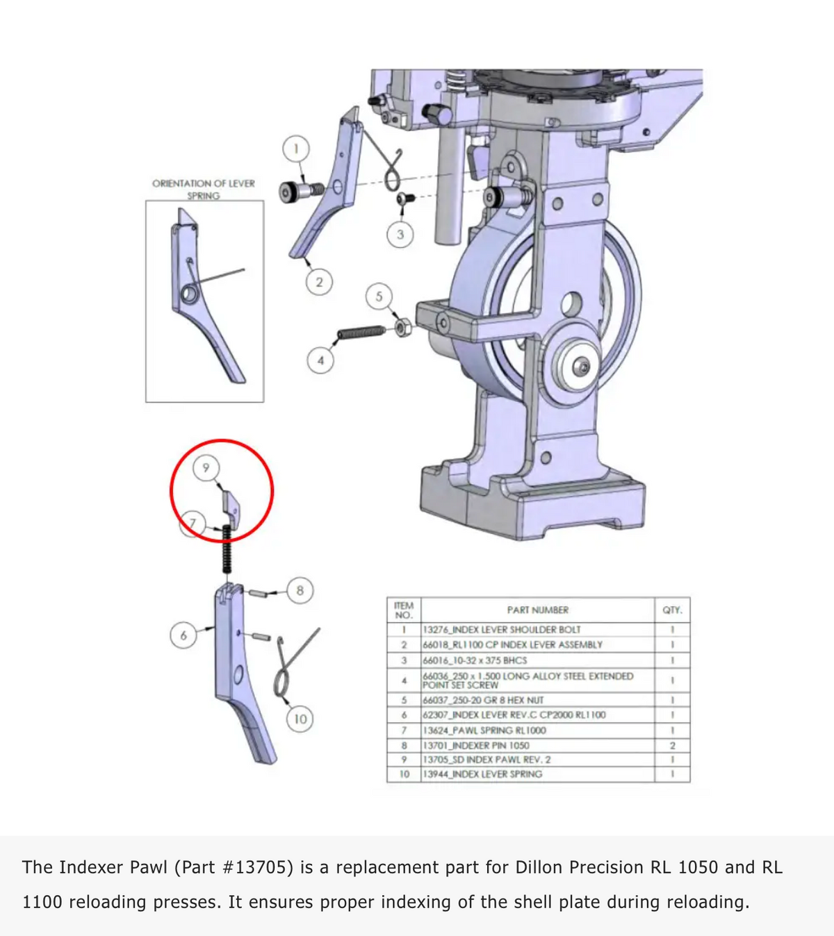 Dillon - Index Pawl for Dillon 1050/1100 - #13705