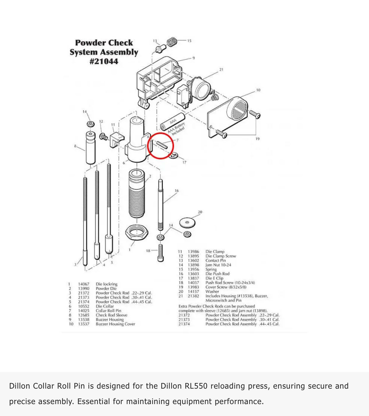 Dillon - Collar Roll Pin for Dillon RL550 - #14025