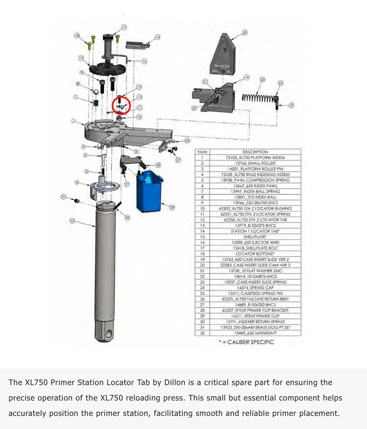 Dillon - Primer Station Locator Tab for Dillon XL750 - #62333