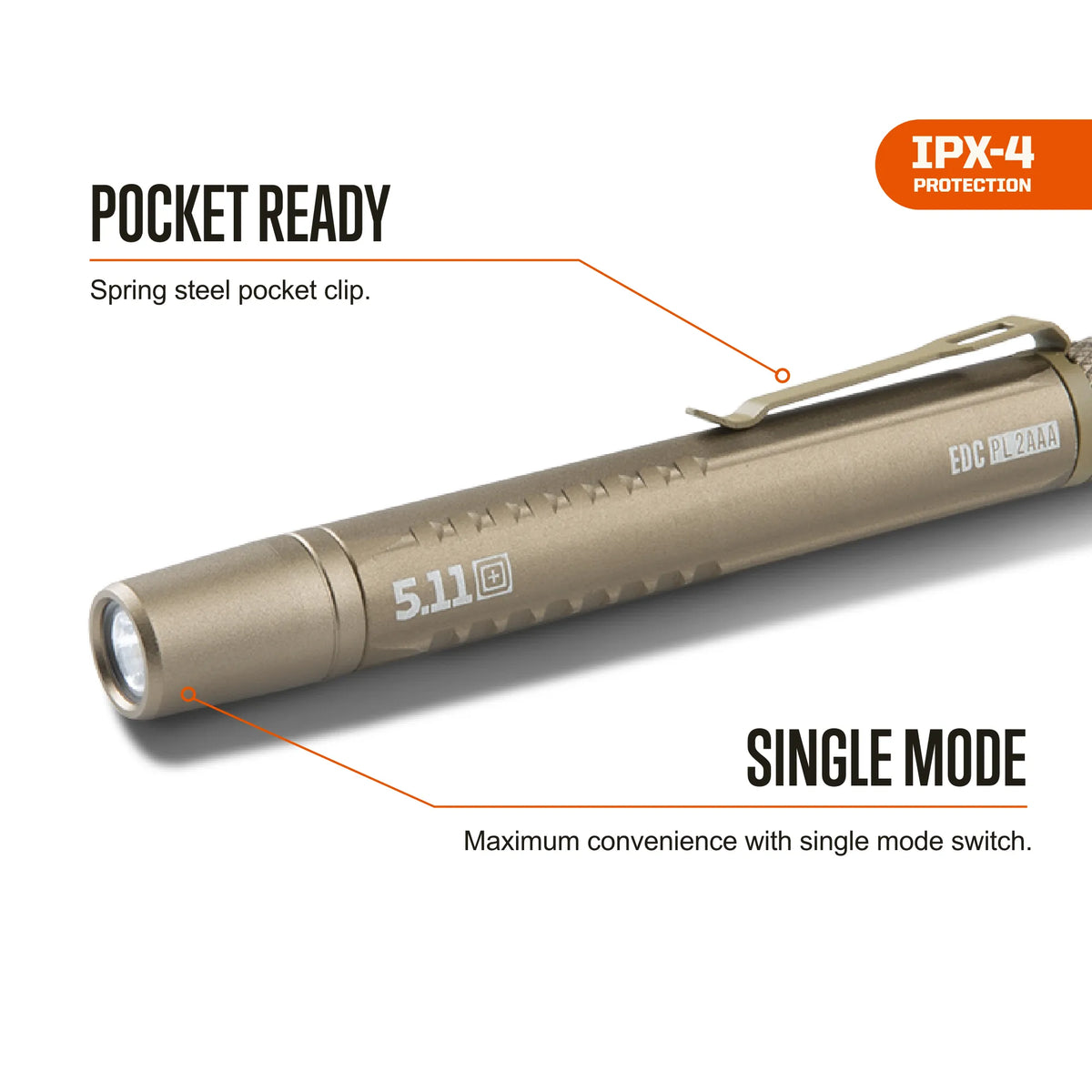5.11 - EDC PL2AAA Flashlight - Sandstone (328)