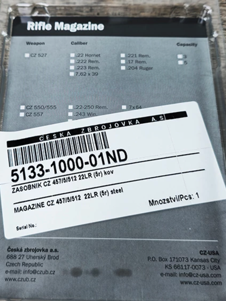 CZ - Magasin till CZ 457/5/512 - .22lr - (5R) - Stål