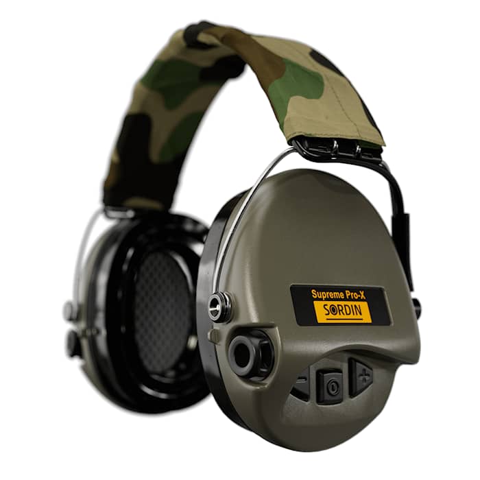 Sordin - Supreme Pro-X H2 LED Headband - Green Cups with Textile Camo - Gel