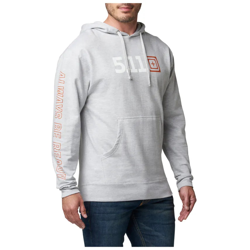5.11 Scope Hoodie – gråmelerad hoodie med "Always Be Ready"-tryck på ärmen
